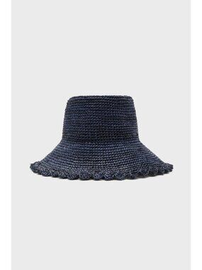 Wyeth Lacey Raffia Bucket Hat in Navy Blue One Size New Womens Beach Garden